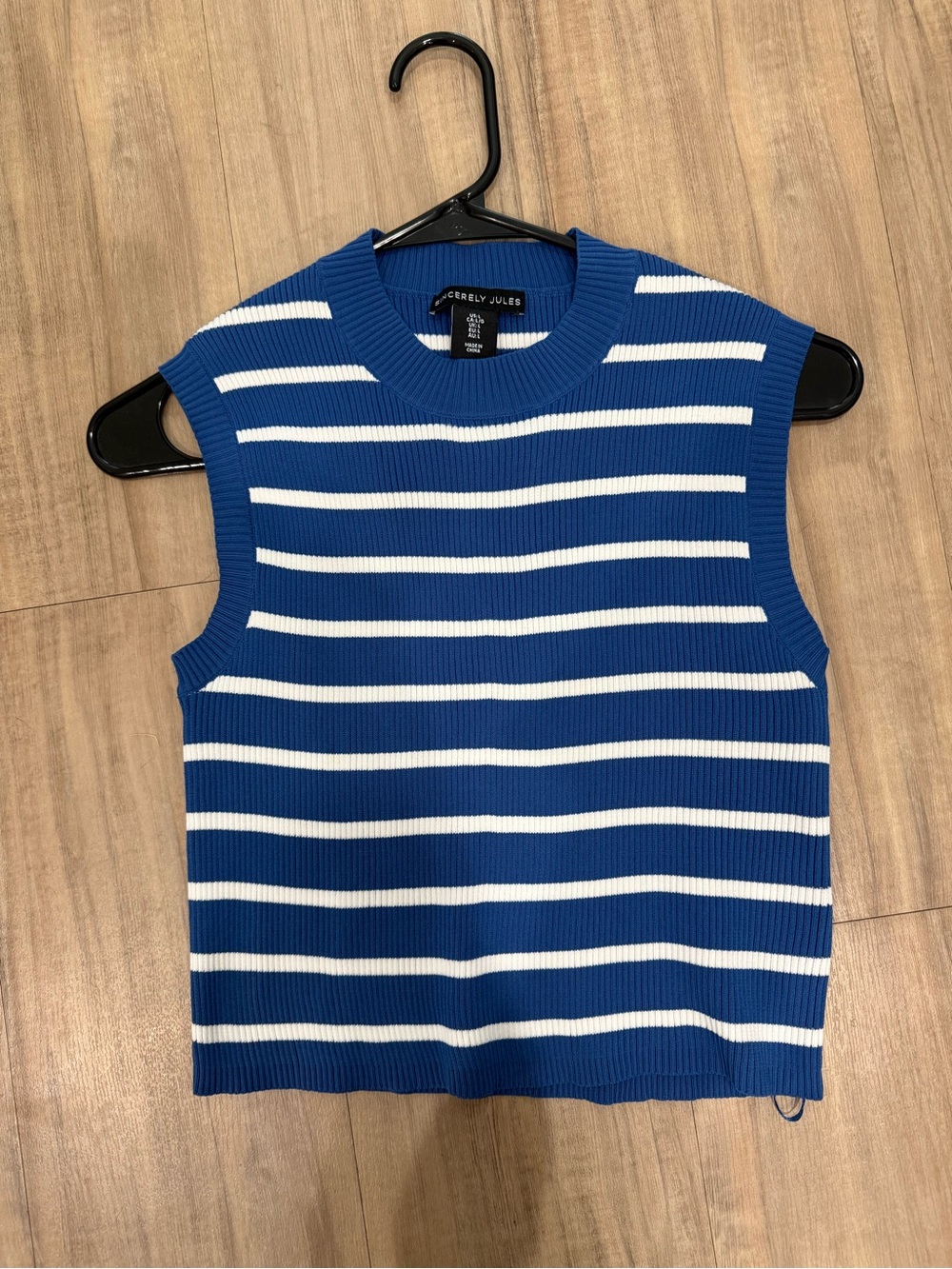 Crewelly Jules Men's Blue & White Striped Sleeveless Crewneck Sweater
